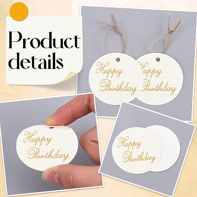 100Pcs Flat Round Gold Stamping Word Happy Birthday Hanging Gift Tags DIY-SP0003-87A-1