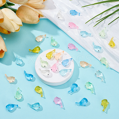 70Pcs 7 Colors Luminous Transparent Resin Shark Ornaments DJEW-SC0001-23-1