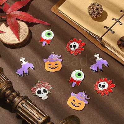 30Pcs 5 Styles Halloween Theme Alloy Enamel Pendants ENAM-CJ0005-10-1