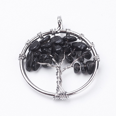 Natural Black Agate Pendants G-E419-22P-1