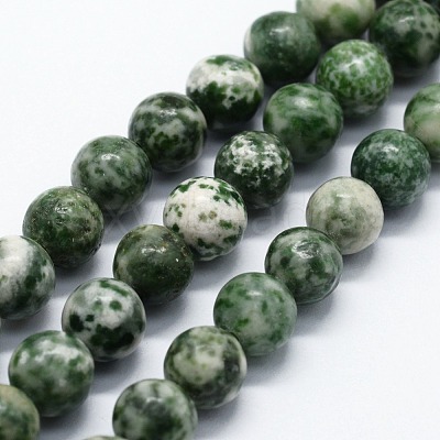 Natural Green Spot Jasper Beads Strands G-I199-30-10mm-1