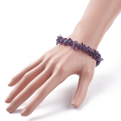 Natural Amethyst Chips Beaded Jewelry Set SJEW-JS01232-03-1
