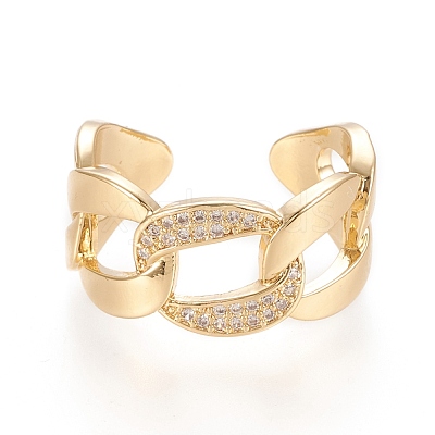 Adjustable Brass Micro Pave Clear Cubic Zirconia Cuff Rings RJEW-M133-03G-1