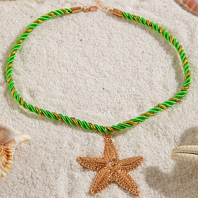 Ocean Alloy Starfish Pendant Twisted Cotton Cord Necklaces FS-WG595AC-02-1