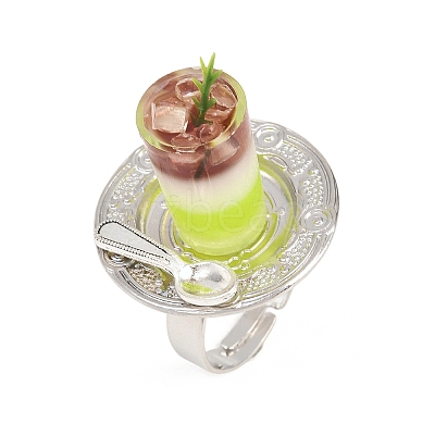 Afternoon Tea Resin & Plastic Adjustable Finger Rings for Women RJEW-K317-01H-1