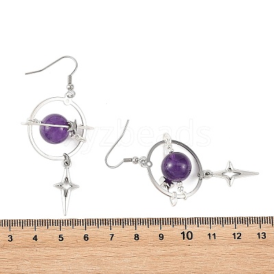 Natural Amethyst & Alloy Pendant Dangle Earrings EJEW-TA00818-04-1