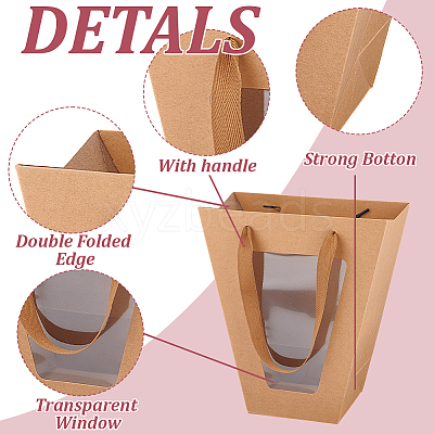Trapezoid Paper Flower Gift Tote Bags with Plastic Visible Window ABAG-WH0045-25A-1