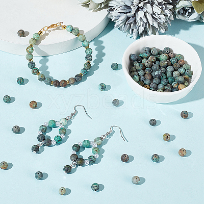 Frosted Natural African Turquoise(Jasper) Round Beads Strands G-OC0001-79B-1