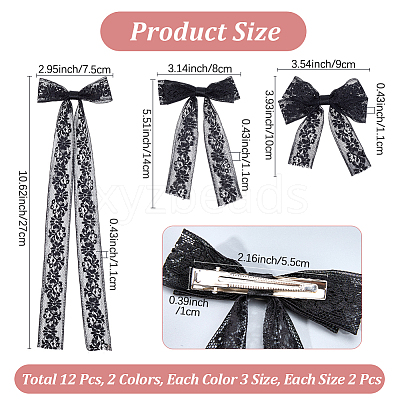 12Pcs 6 Styles Polyester Alloy Bowknot Hair Clips PHAR-CN0001-02-1