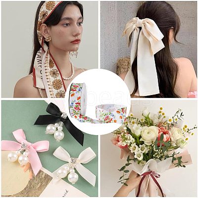 1 Roll Single Face Printed Polyester Grosgrain Ribbons SRIB-CY0001-12B-1