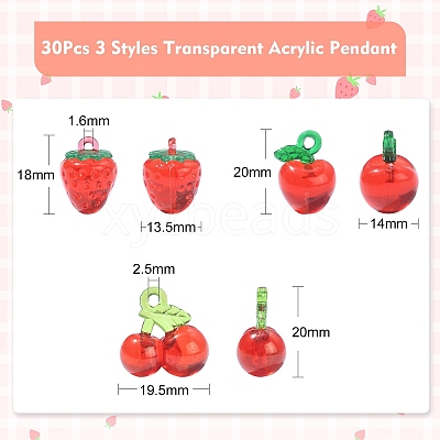 30Pcs 3 Styles Transparent Acrylic Pendants TACR-CJ0001-61-1