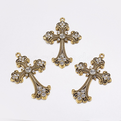 Alloy Rhinestone Cross Big Pendants LS-ALRI-1475-AG-RS-1
