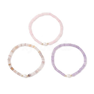 Natural Gemstone & Cultured Freshwater Pearl Beads Stretch Bracelets for Women BJEW-JB13473-1