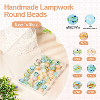 35Pcs 7 Colors Handmade Lampwork Round Beads LAMP-TA0001-58-1