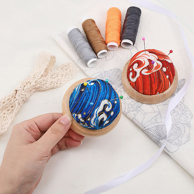 2Pcs 2 Colors Cute Ball Shaped Wave Pattern Cotton Needle Cushion DIY-GL0004-18-1