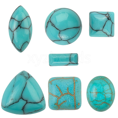 112Pcs 7 Styles Dyed Synthetic Turquoise Cabochons TURQ-SP0001-02-1