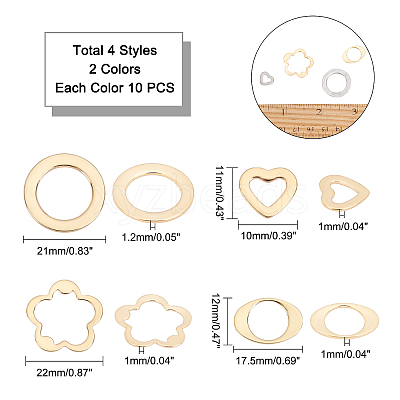 80Pcs 8 Style 304 Stainless Steel Linking Rings STAS-UN0022-50-1