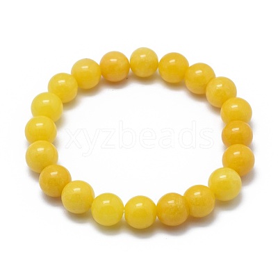 Natural Yellow Jade Bead Stretch Bracelets X-BJEW-K212-C-038-1
