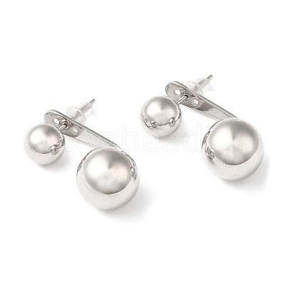 Rack Plating Brass Round Ball Front Back Stud Earrings EJEW-Q766-01P-1