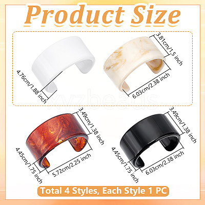 4Pcs 4 Styles Two-tone Acrylic Cuff Bangles for Women BJEW-UN0002-02-1