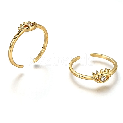 Brass Micro Pave Clear Cubic Zirconia Cuff Rings RJEW-C100-07G-1
