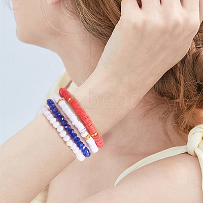 7Pcs 7 Style Handmade Polymer Clay Heishi Surfer Stretch Bracelets Set BJEW-SW00075-1