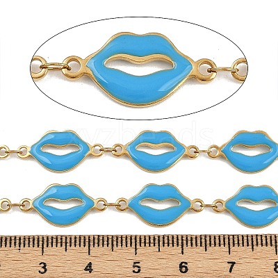 304 Stainless Steel Enamel Lip Link Chains CHS-K023-03G-06-1