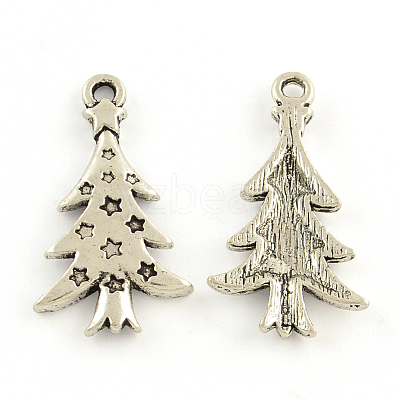 Tibetan Style Christmas Tree Alloy Pendants TIBEP-A15379-AS-RS-1
