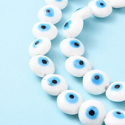 Flat Round Evil Eye Lampwork Bead Strands LAMP-R118-07-1