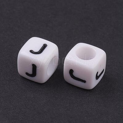 6MM Letter J White Letter Acrylic Cube Beads X-PL37C9308-J-1