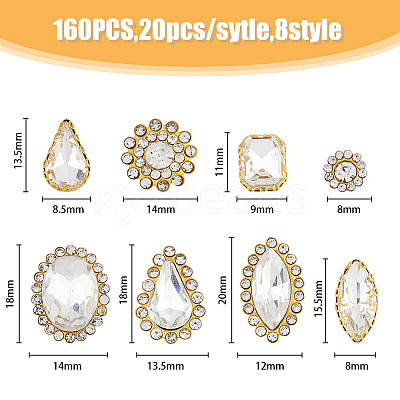 160Pcs 8 Style Sew on Rhinestone RGLA-HY0001-01-1