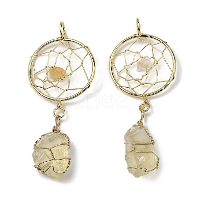 Raw Rough Natural Lemon Quartz Coppwer Wire Wrapped Big Pendants G-G314-02G-03-1