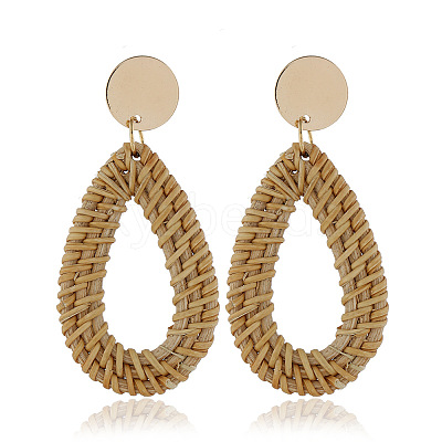 Alloy Rattan Woven Dangle Stud Earrings FS-WGA068A-03-1
