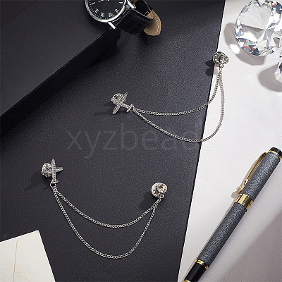 Airplane Alloy Hanging Chain Brooch JEWB-WH0001-71P-1