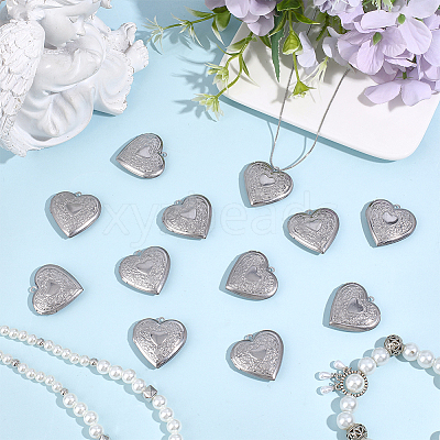 12Pcs 316 Stainless Steel Photo Locket Pendants STAS-HY0002-03-1