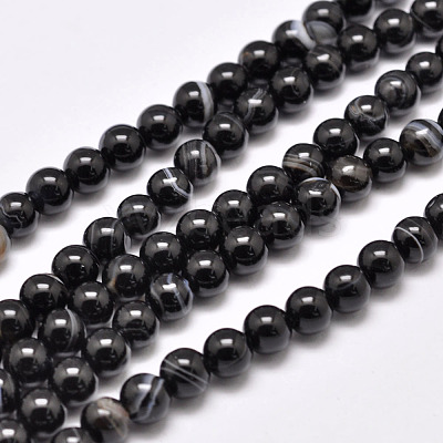Natural Black Agate Bead Strands G-G962-16mm-12-A-1