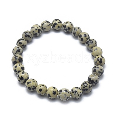 Natural Dalmatian Jasper Bead Stretch Bracelets BJEW-K212-C-014-1