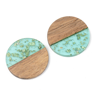 Transparent Resin & Walnut Wood Pendants RESI-S389-025A-B02-1