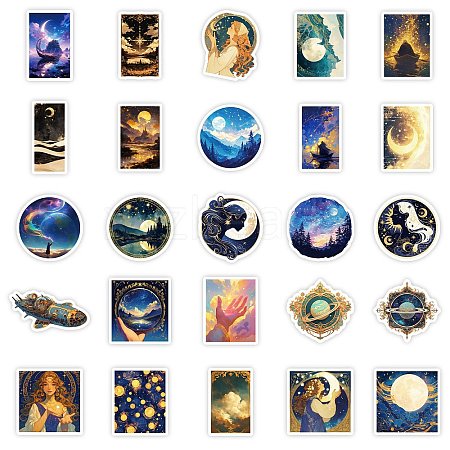 50 Pieces Personalized Black Starry Sky Universe Graffiti Paper Stickers STIC-R001-34-1