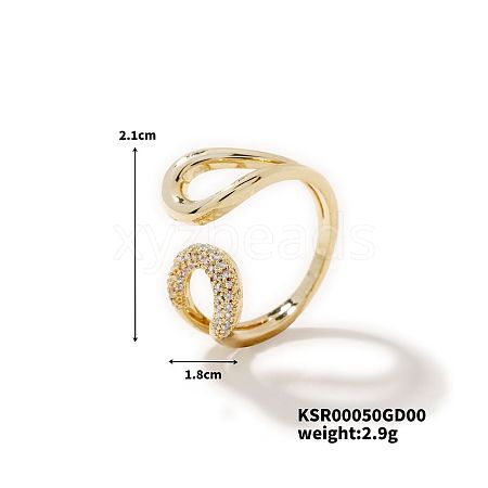 Minimalist Geometric Brass Micro Pave Clear Cubic Zirconia Cuff Ring AA5881-1