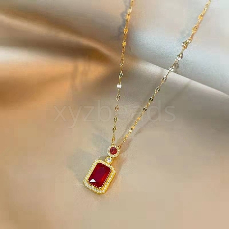 Micro Pave Cubic Zirconia and Alloy Square Pendants Necklace PW-WG28422-02-1