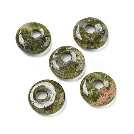 Natural Unakite Donut/Pi Disc Charms G-G142-02A-1