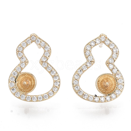 Brass Micro Pave Clear Cubic Zirconia Stud Earring Findings KK-N232-05-NF-1