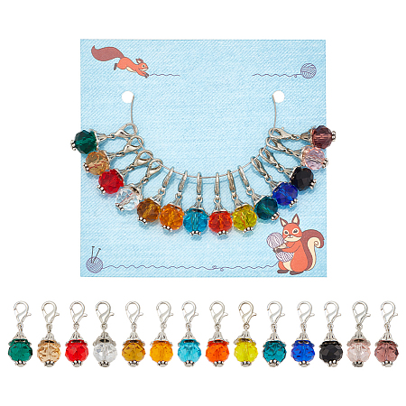 14Pcs 14 Colors Faceted Glass Pendant Locking Stitch Markers HJEW-AB00653-1