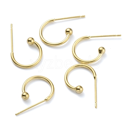 Brass C-shaped Hoop Circle Ball Stud Earrings KK-O131-07G-1
