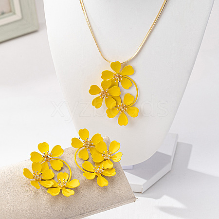 Flower Iron Stud Earring & Pendant Necklaces Sets for Women WG30632-03-1