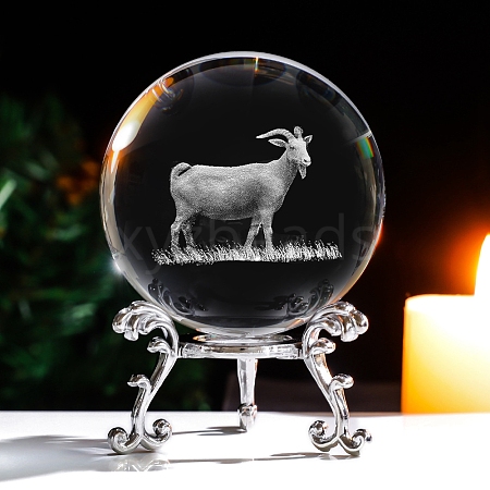 Inner Carving 12 Chinese Zodiac Signs Glass Crystal Ball Diaplay Decoration with Metal Holder PW-WG32D61-16-1