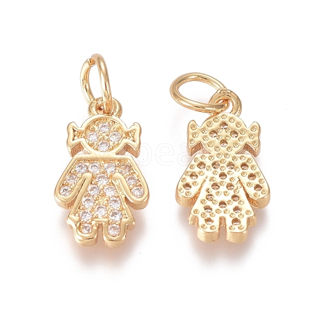 Brass Micro Pave Clear Cubic Zirconia Charms ZIRC-I036-09G-1