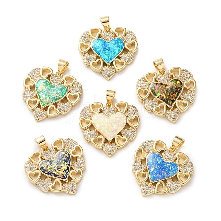 Brass Micro Pave Clear Cubic Zirconia Pendants KK-S048-12G-1