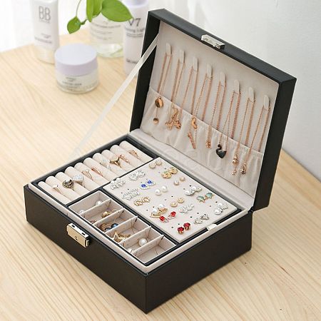 PU Imitation Leather Jewelry Organizer Box with Lock CON-P016-B01-1